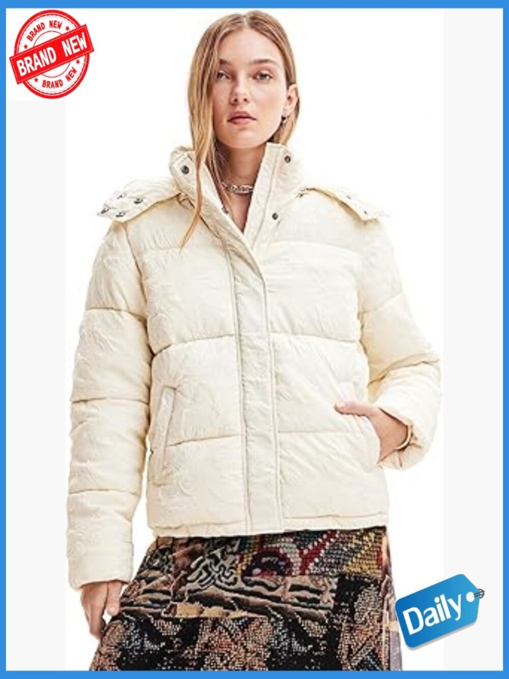 Women's Padded Short Overcoat Long Sleeve Zip Front Winter Coat